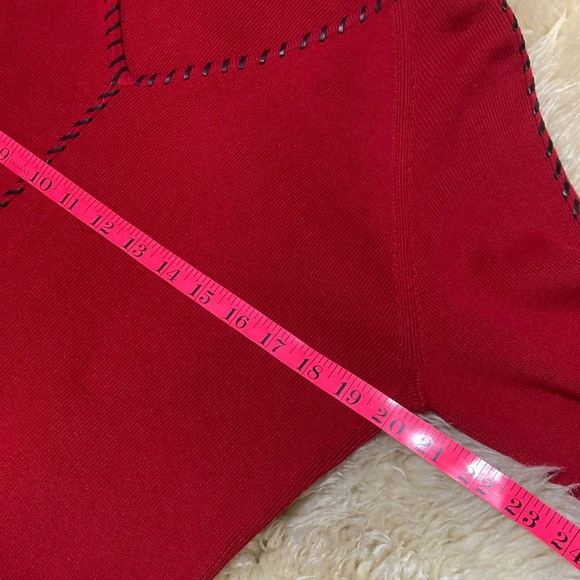 Red V-Neck Sweater with Black Trim - Picture 6 of 7